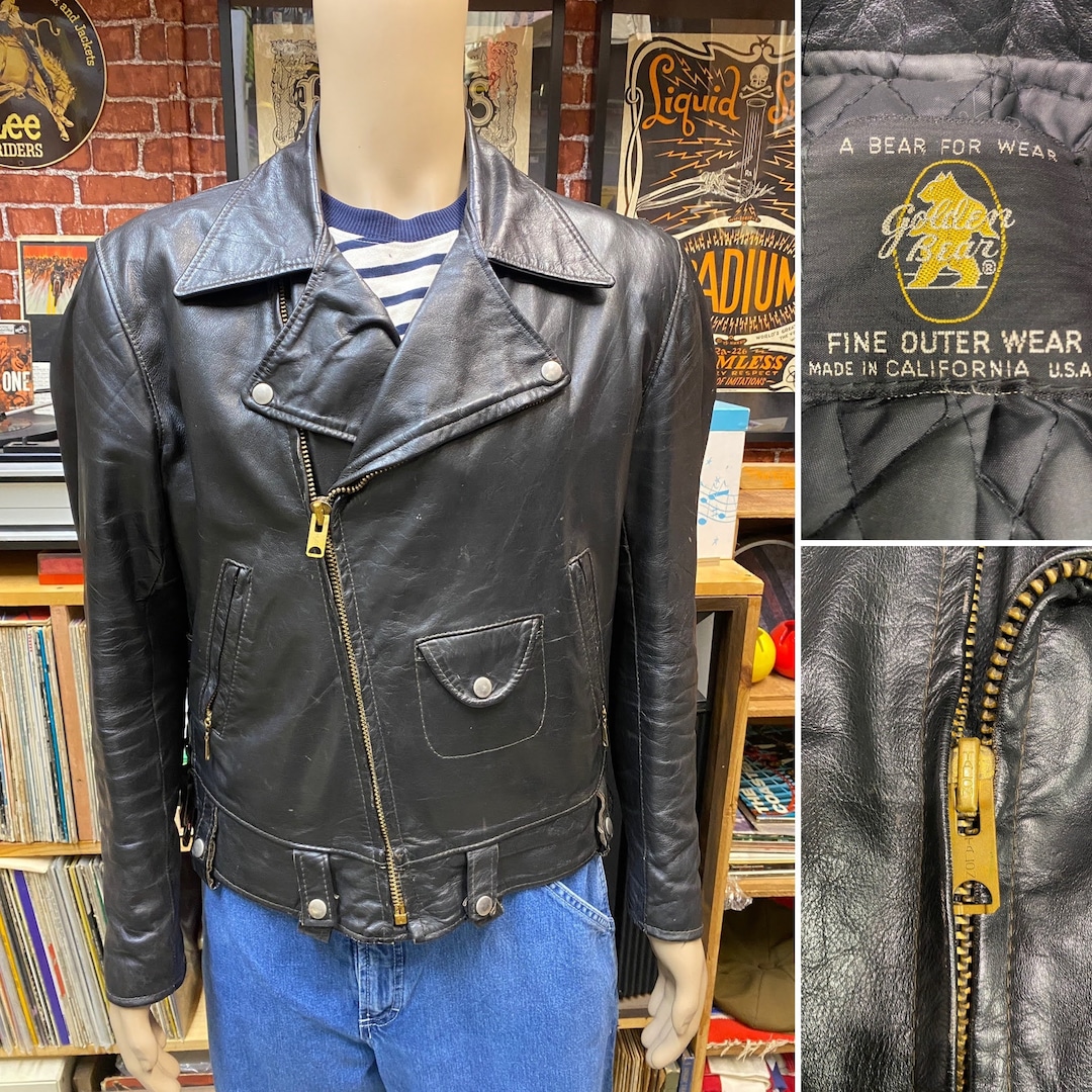Golden Bear Sportswear Leather Moto Racer Band Jacket Men's Amber RARE  Collab