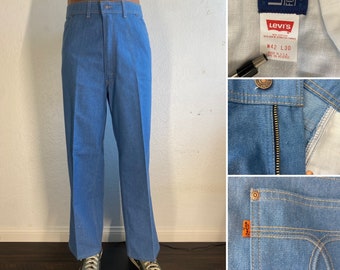 Deadstock 42x30 Levi's for men sky blue denim jeans orange tag made in U.S,A,.