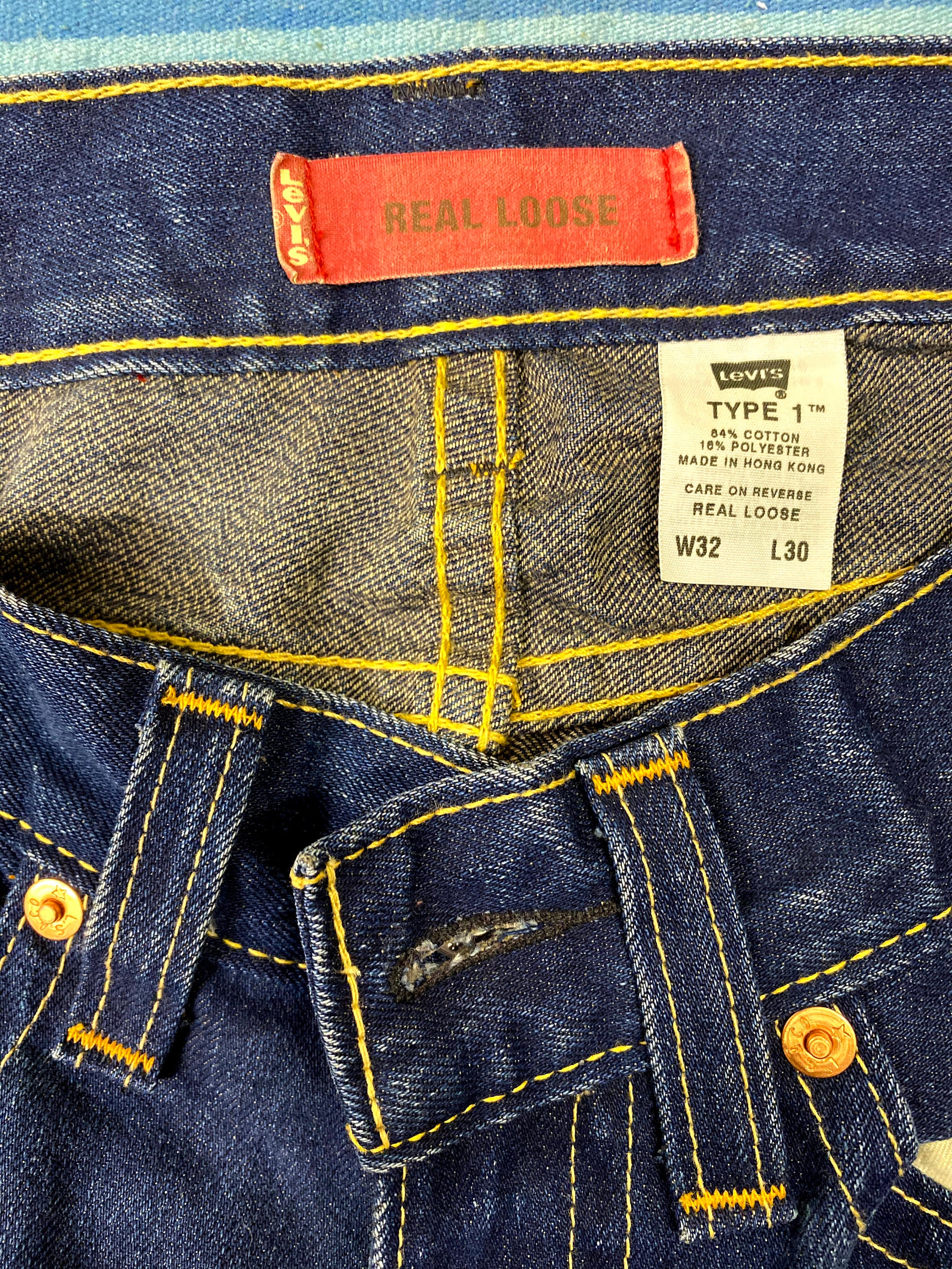 90's 32x29 Levi's Type 1 Denim Cowboy Boot Cut Real Loose Jeans