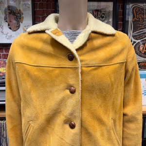 Vtg Sheep skin suede leather sherpa trucker western jacket size small.