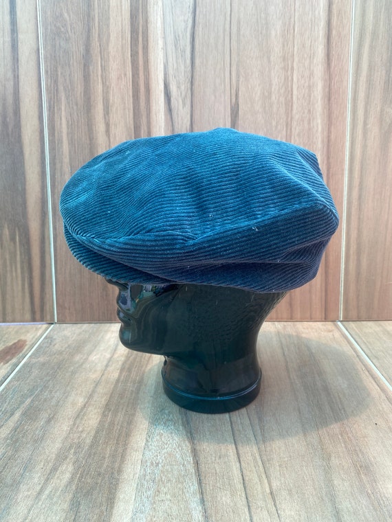 Vtg black corduroy ivy cap flat plaid hat size 7-… - image 5