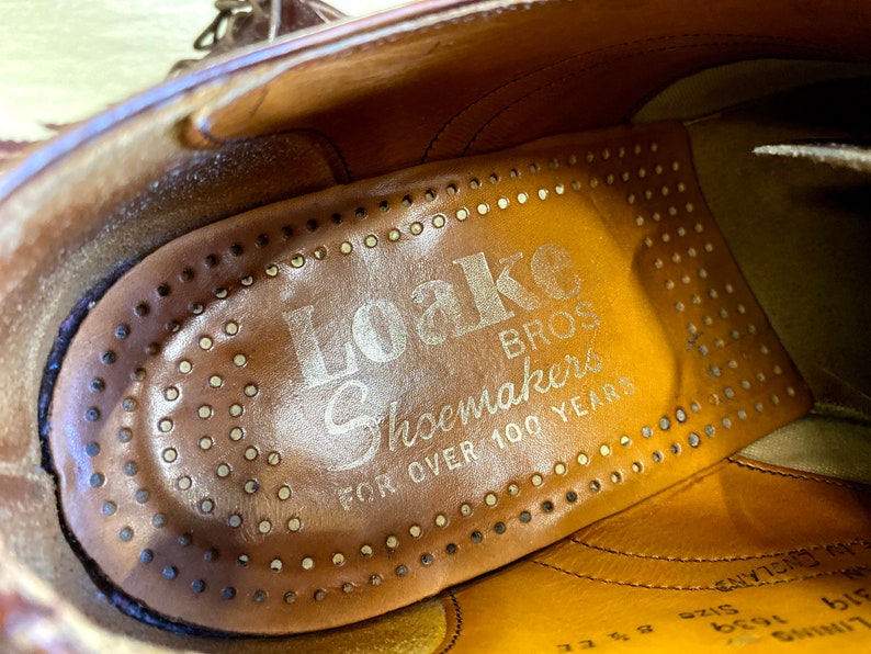 Loake Bros. Shoemaker Oxfords brogues shoes burgundy lace up leather UK size 8 1/2 EE made in England. image 10