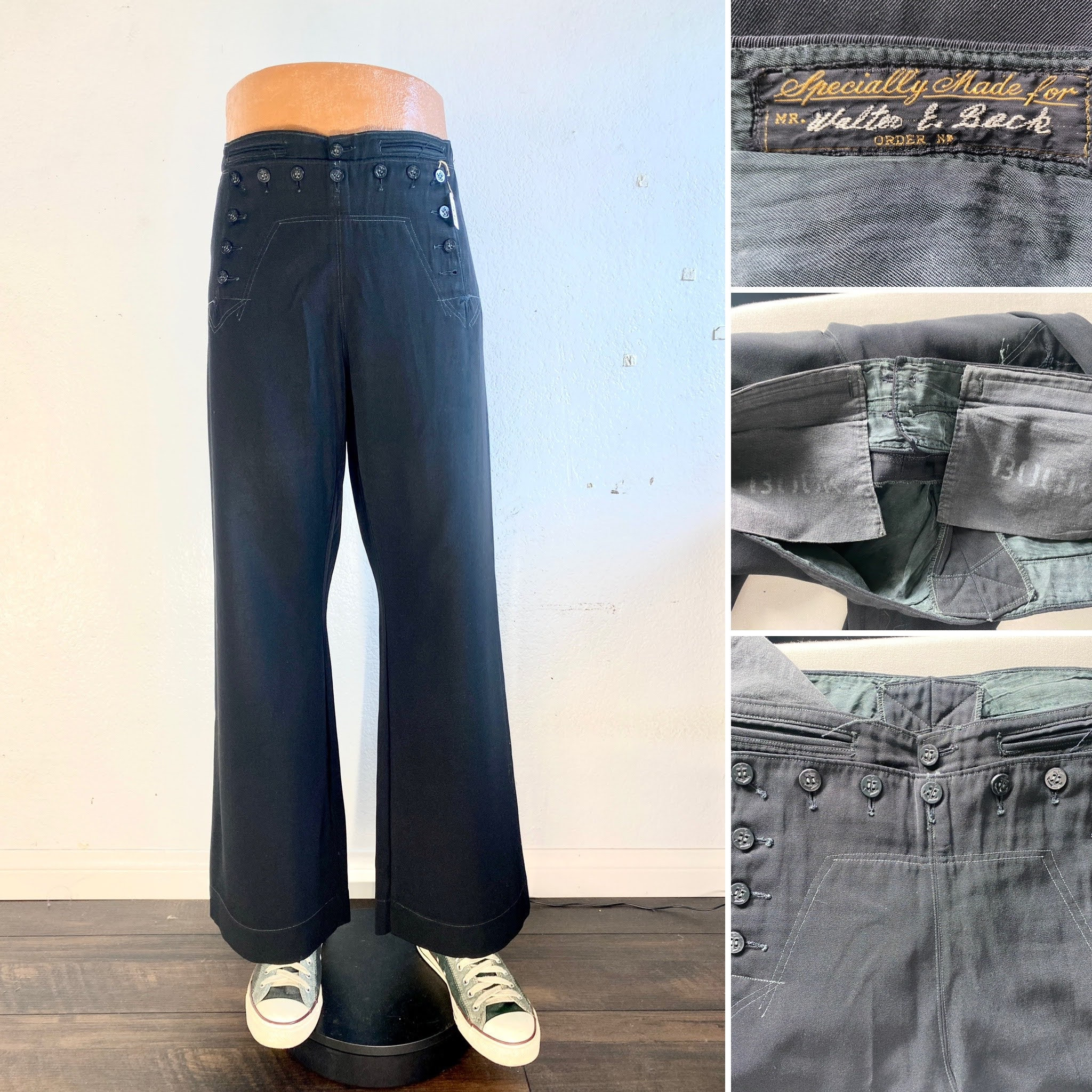 1960's Seafarer Big Bell Bellbottom Jeans U.S. Navy Sailor Authentic  Original Issue Vintage Hippie Mod Military Bellbottom Sailor Pants -   Singapore