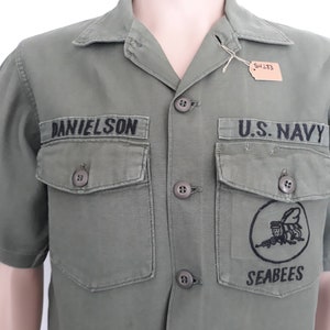 U.S. Navy Seabees PWC Yokosuka, Japan combat utility sateen OG-107 short sleeve shirt size 16 1/2x36.