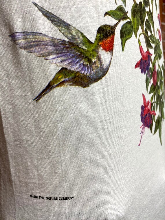 80's Hummingbird and flowers screen printed soft … - image 5