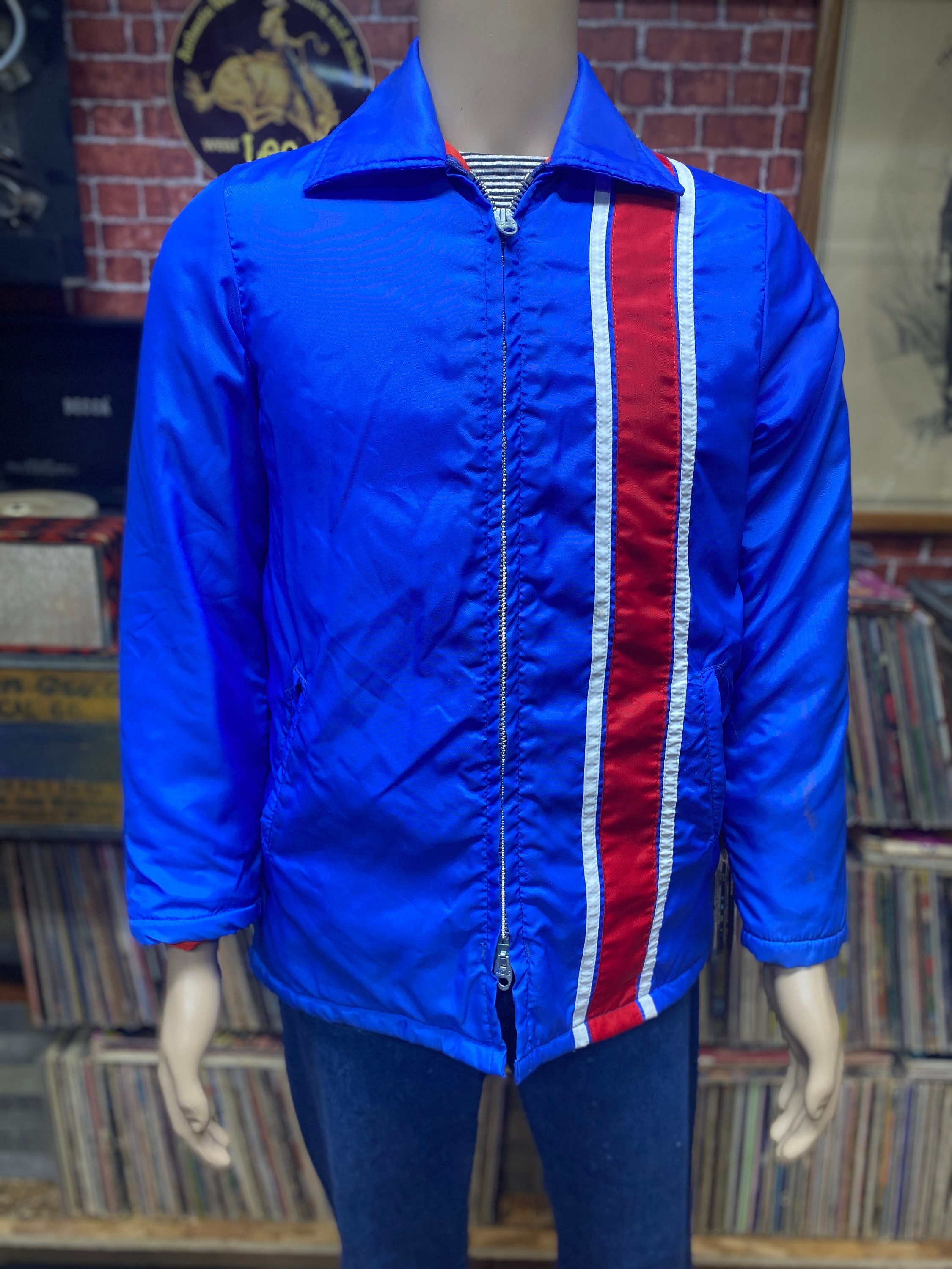 Kleding Gender-neutrale kleding volwassenen Jacks en jassen Bell Vintage - Blauw & Wit U.S.A geborduurd jasje 1990s Large 