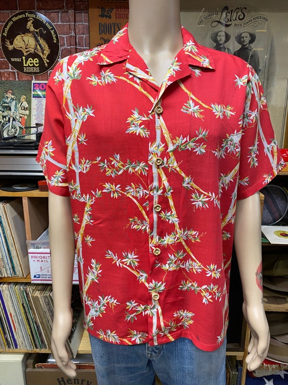 Hawaiian men's shirt red floral print 100% cotton… - image 4