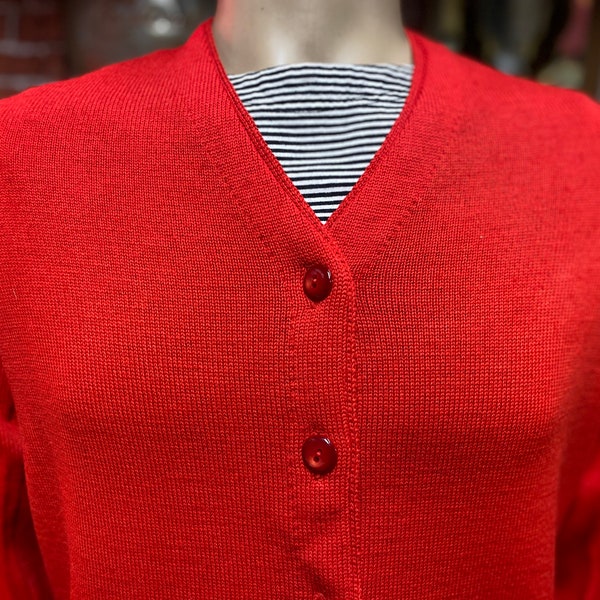 50's 60's Albion Knit Los Angeles red wool cardigan sweater size small made in U.S.A.