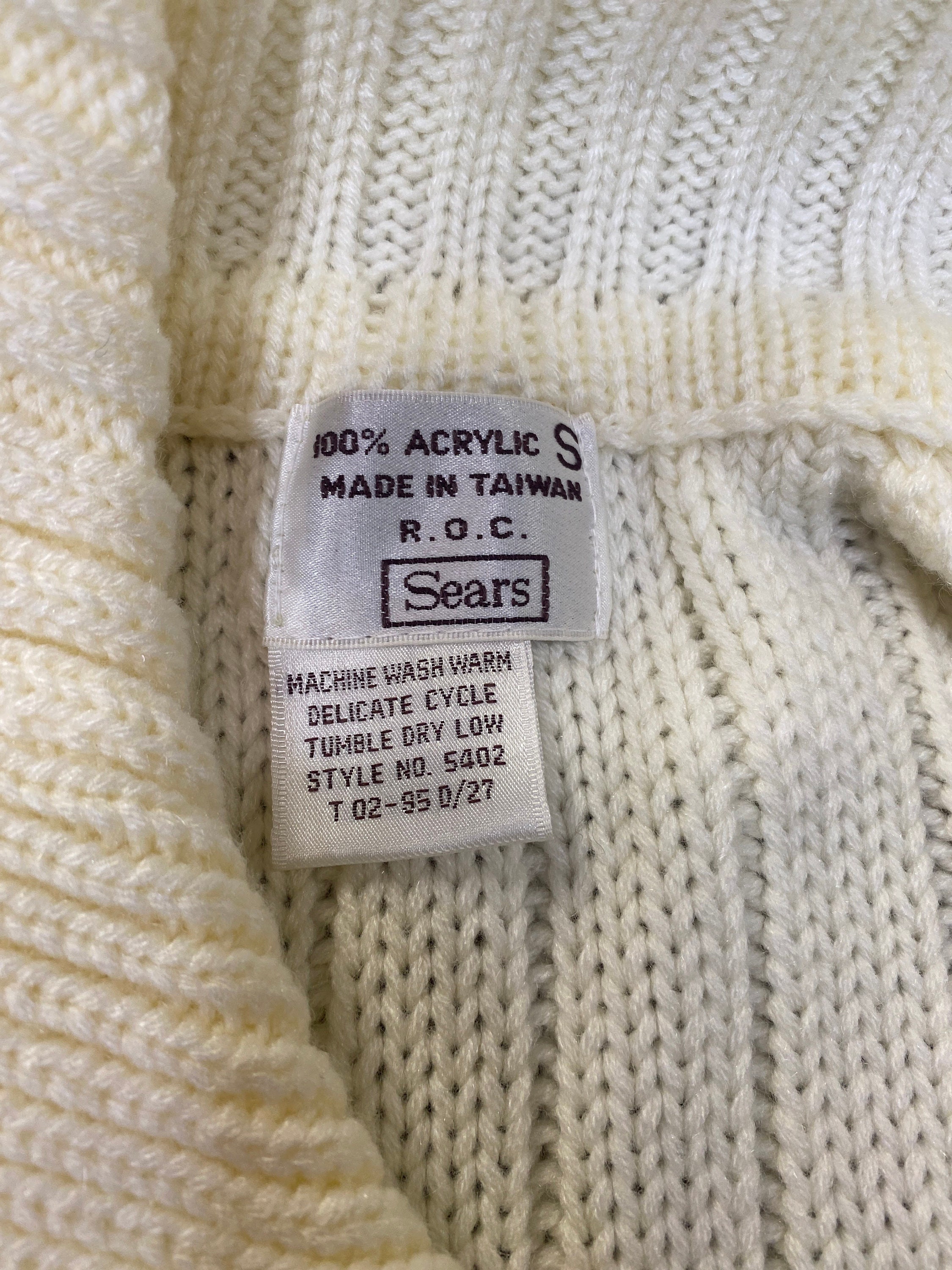 70's Sears UNWORN Cardigan off White Cable Knit Sweater Size