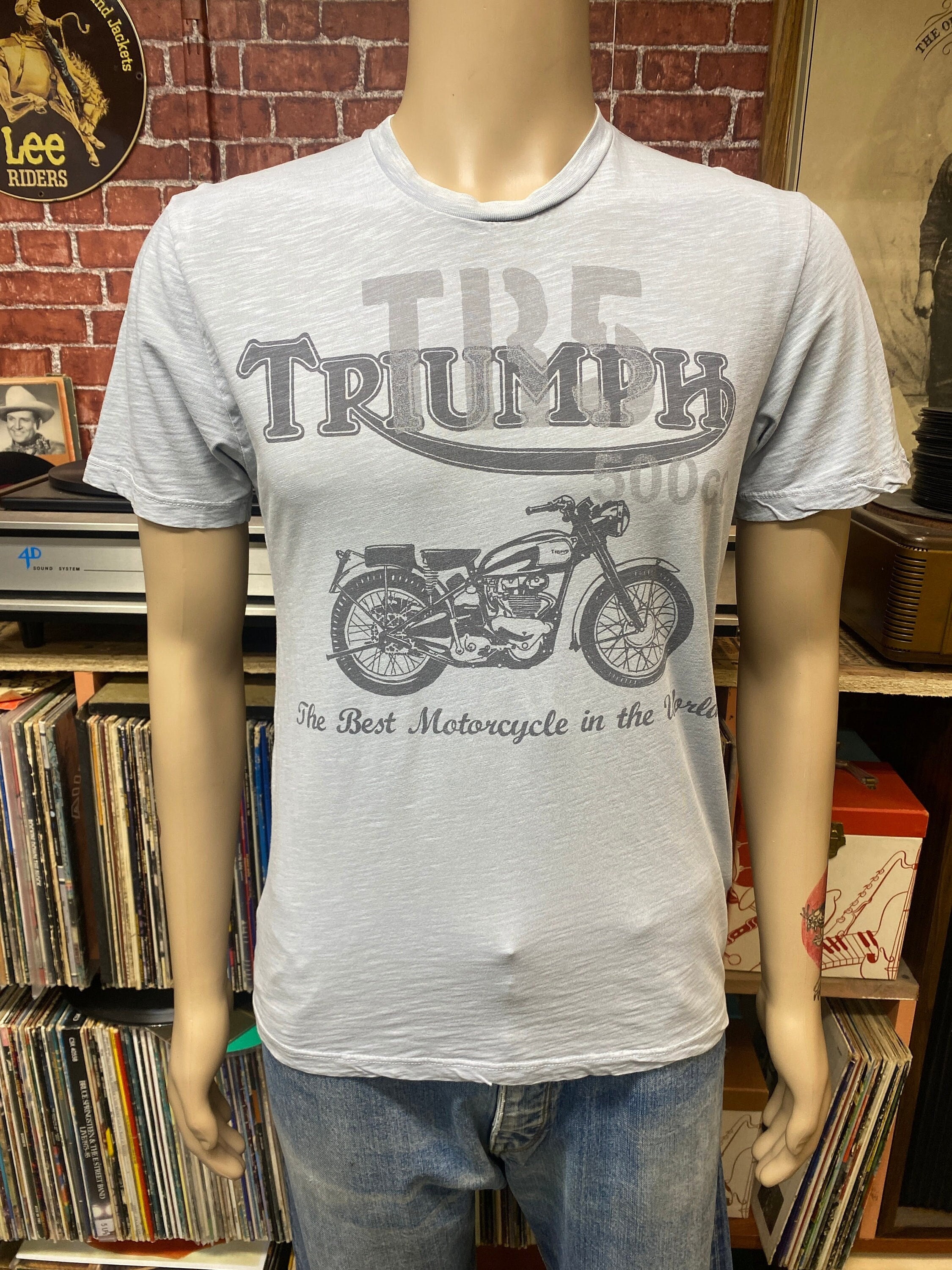 Triumph Motorcycles TR5 500 Soft Cotton Blue T-shirt Size XS Made in U.S.A.  