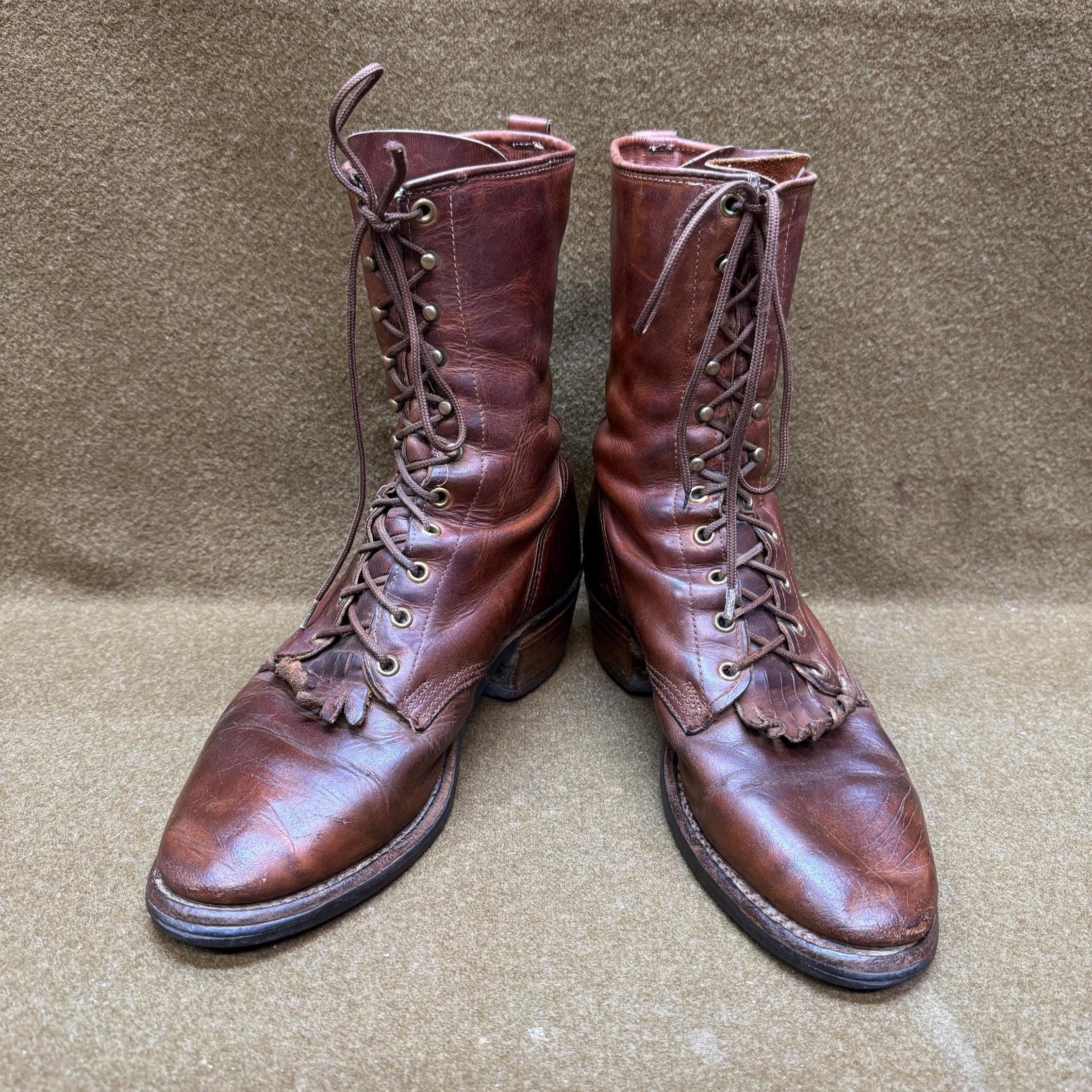 Vtg J Chisholm leather brown cowboy boots oil resistant soles 8 D J Chisholm Cowboy Boots - Etsy main image 2