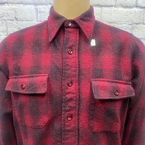 60&#39;s Buck Skien Joe wool plaid flannel shirt long sleeve size medium.
