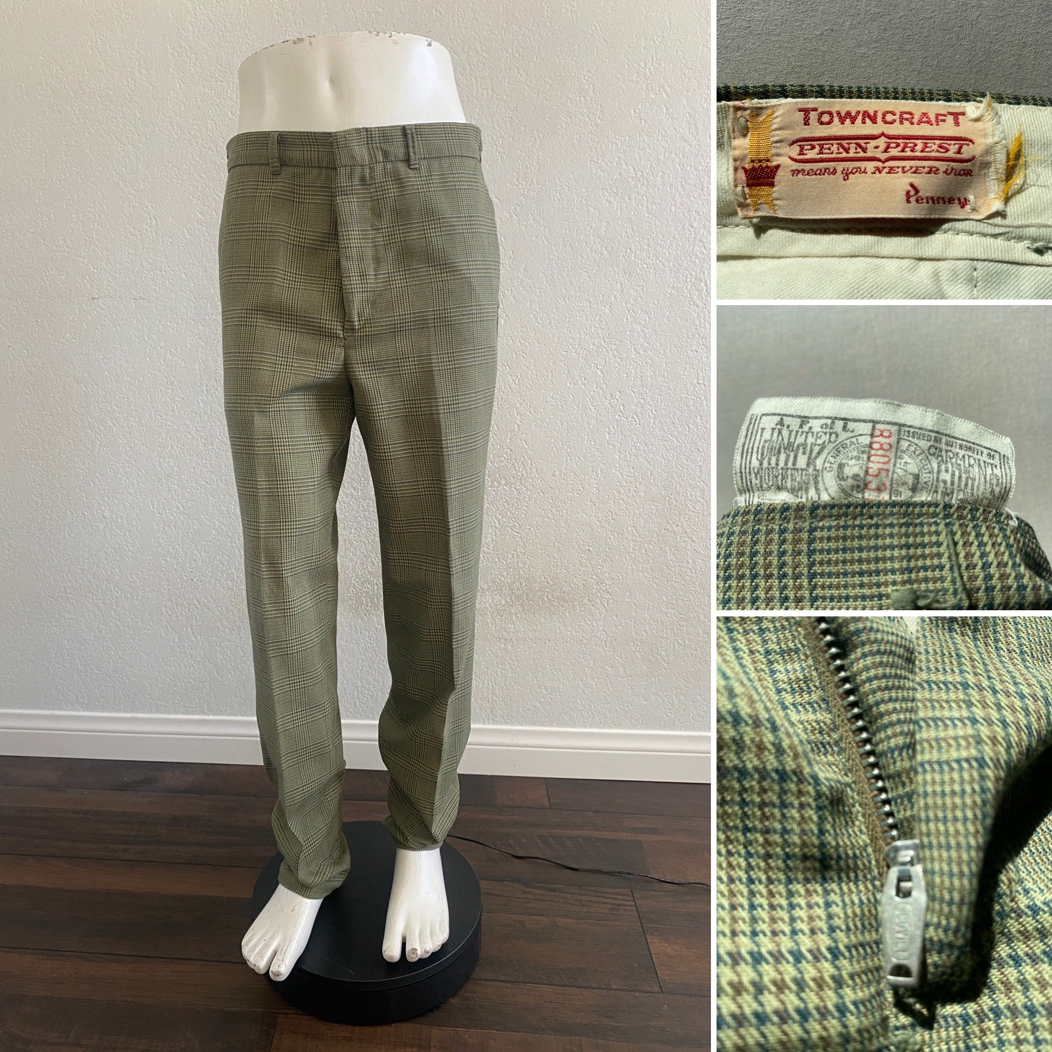 Towncraft Mens Pants 52W Khaki Unfinished Hem Back Elastic