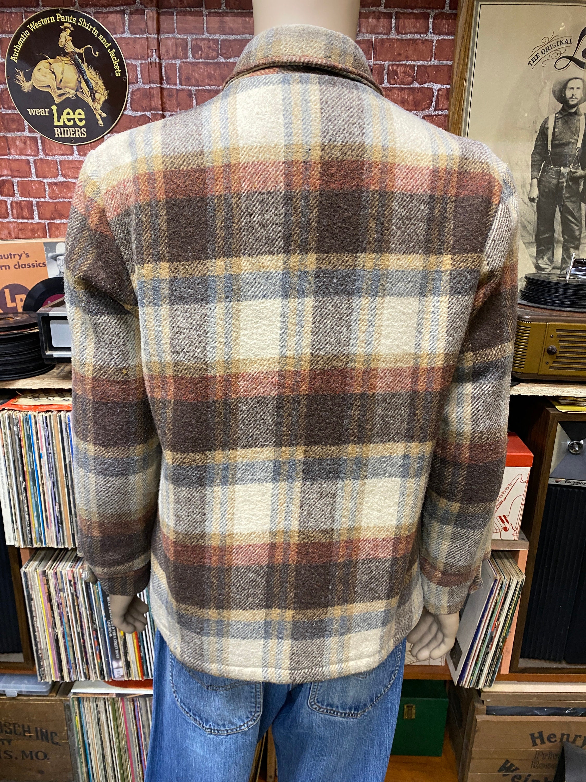 70's Sears Outerwear Wool Plaid Sherpa Lined Sport Jacket Size