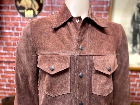 80's DEADSTOCK Brown Maroon Suede Leather Trucker Western Jacket