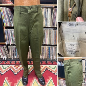 NOS M-51 Korean war US Army men's field wool olive green pants size medium regular waist 31 to 35".
