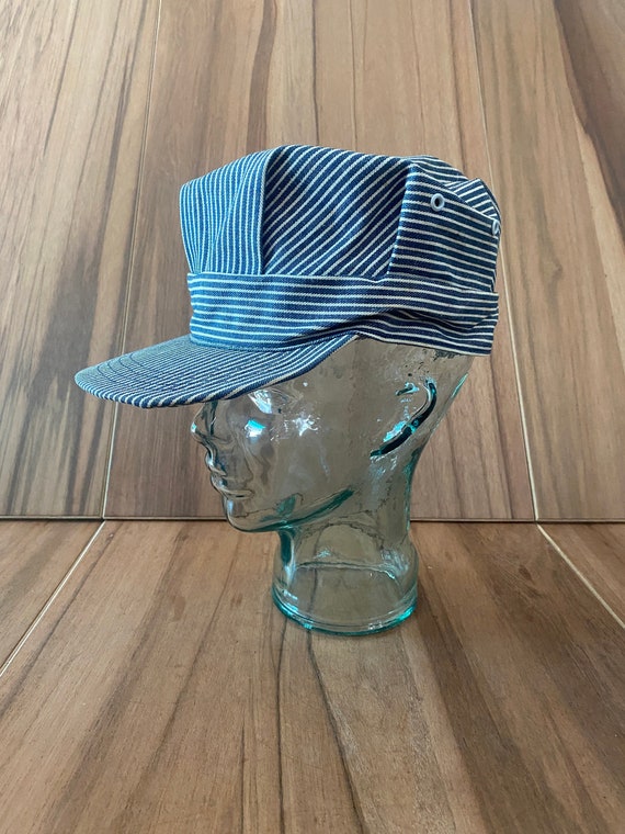 Hickory Stripe Railroad Engineer Cap Denim Train Conductor Hat Costume Accessory Hickory Stripe Railroad Engineer Cap Denim Train Conductor Hat Costume Accessory