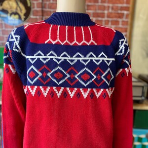JCPenney 70&#39;s geometric acrylic winter ski sweater round collar size XL.