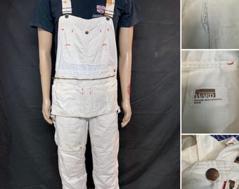 Vtg Montgomery Ward double knee off white cotton work overalls carpenter worker farmer size 36x30 made in U.S.A.