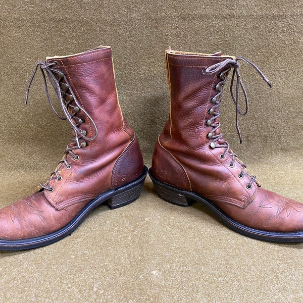 Double H work packer ranch boots stitching laces up round toe size 9 1/2D made in U.S.A.