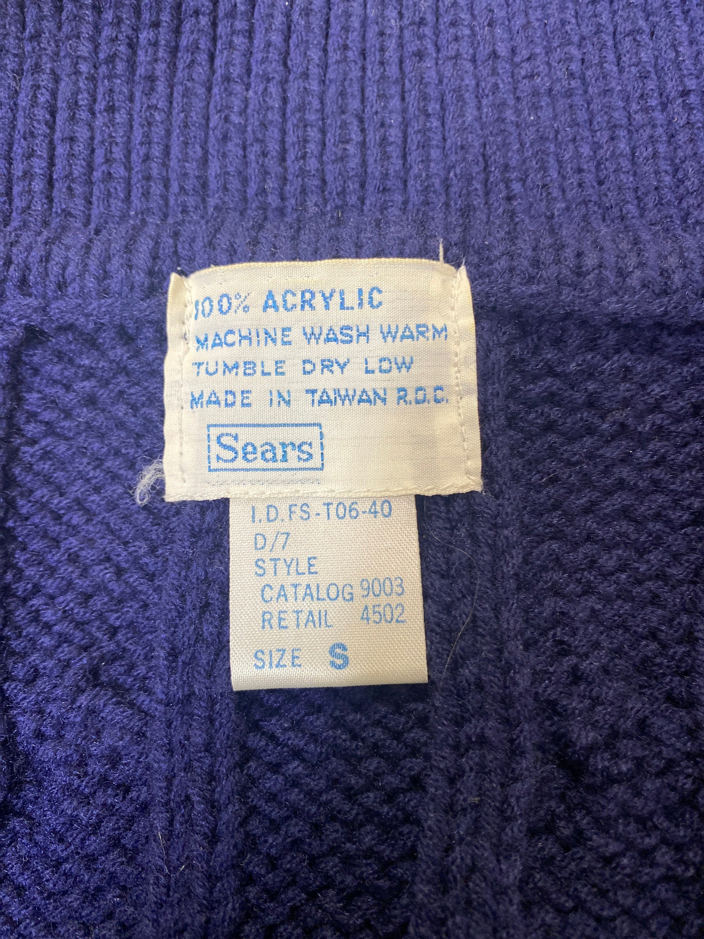 70's Sears UNWORN Cardigan Blue Cable Knit Sweater Size