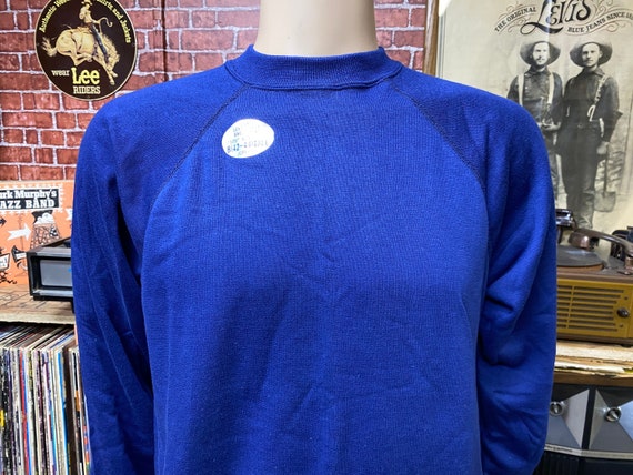 80's JCPenney UNWORN blue soft sweatshirt blank b… - image 1