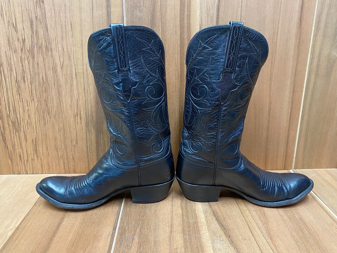Vtg Lucchese Hand Made Cowboy Western Ranch Stitching Leather Boots ...