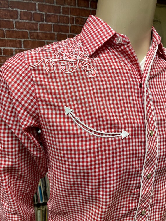 Madman western embroidered fitted shirt red plaid… - image 3