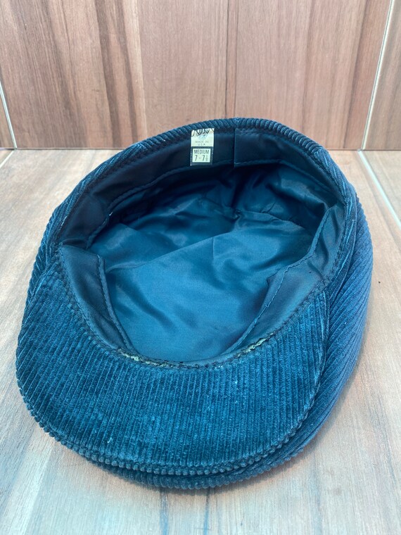 Vtg black corduroy ivy cap flat plaid hat size 7-… - image 7