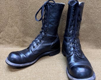 80s 90s 1990 Dated Vtg Black Leather Combat Boots Lace up Ankle