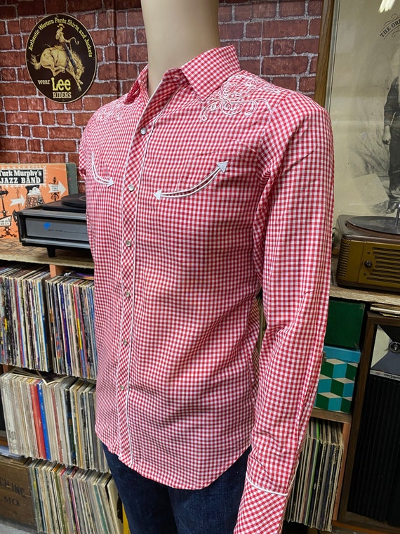 Madman western embroidered fitted shirt red plaid… - image 7