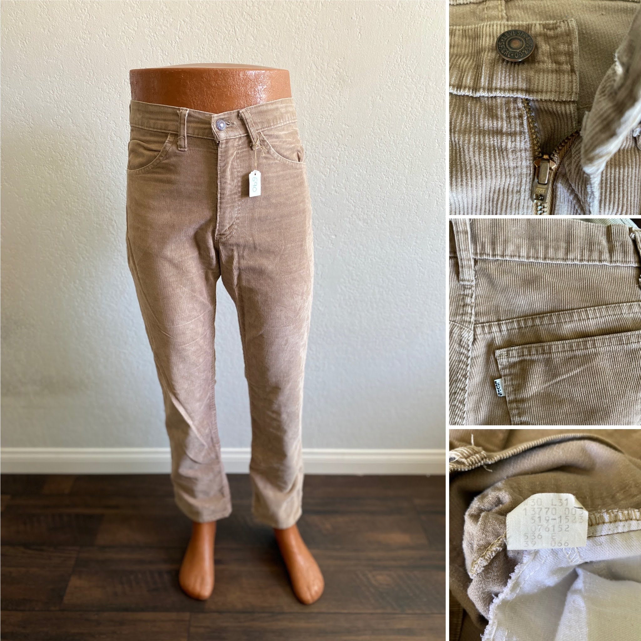 80's Levi's 536 30x31 Brown Corduroy Cotton Pants Made in U.S.A.