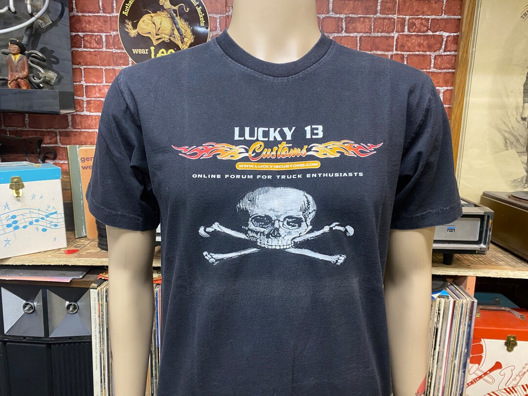 Skull Customs Lucky 13 Rockabilly Hot Rod Black T-shirt Size