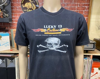 Skull Customs Lucky 13 Rockabilly Hot Rod black t-shirt size medium.