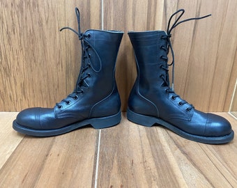 Combat Boots Mens 10R Black Leather Canvas Steel Shank Military Gorpcore Military Issue Black Leather Climber Combat Boots Size 10R  main image 2