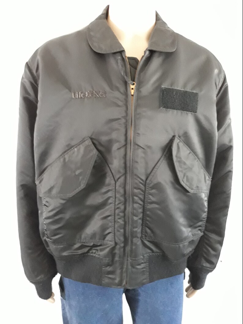 Vtge Unisex Black Flight Pilot Jacket Type Fsl 45 P Size Xlarge Made In Usa By Gibson Barnes