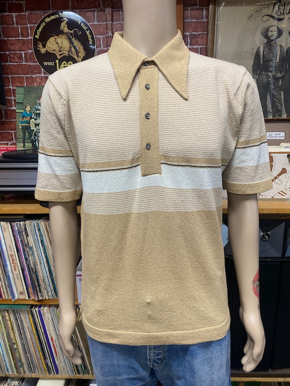 70'S Puritan PURITAN short sleeve polycotton shirt, men's size L, vintage polyester Beige type Vintage Second Hand