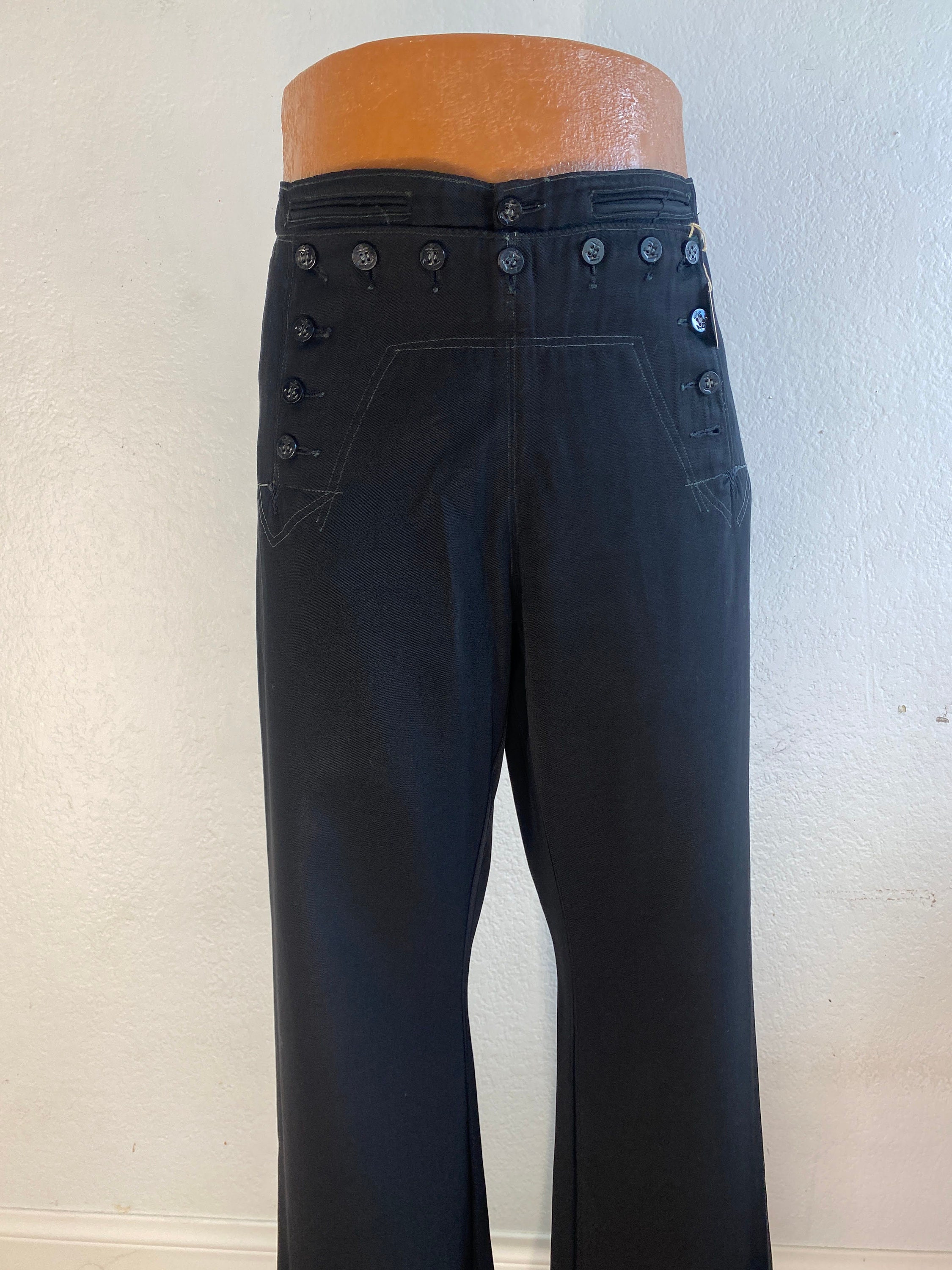 30's 40's Sailor Pants 13 Button Gabardine Dark Navy Blue