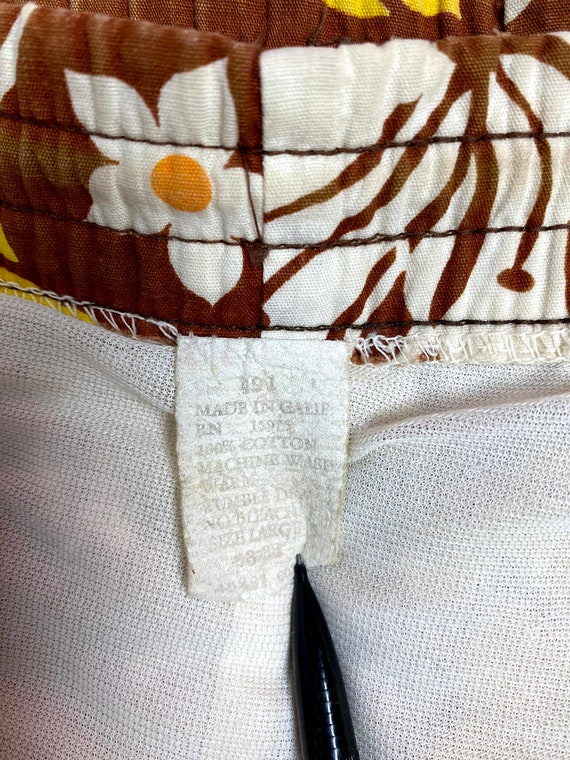 70's swim shorts cotton trunks floral print plaid… - image 5