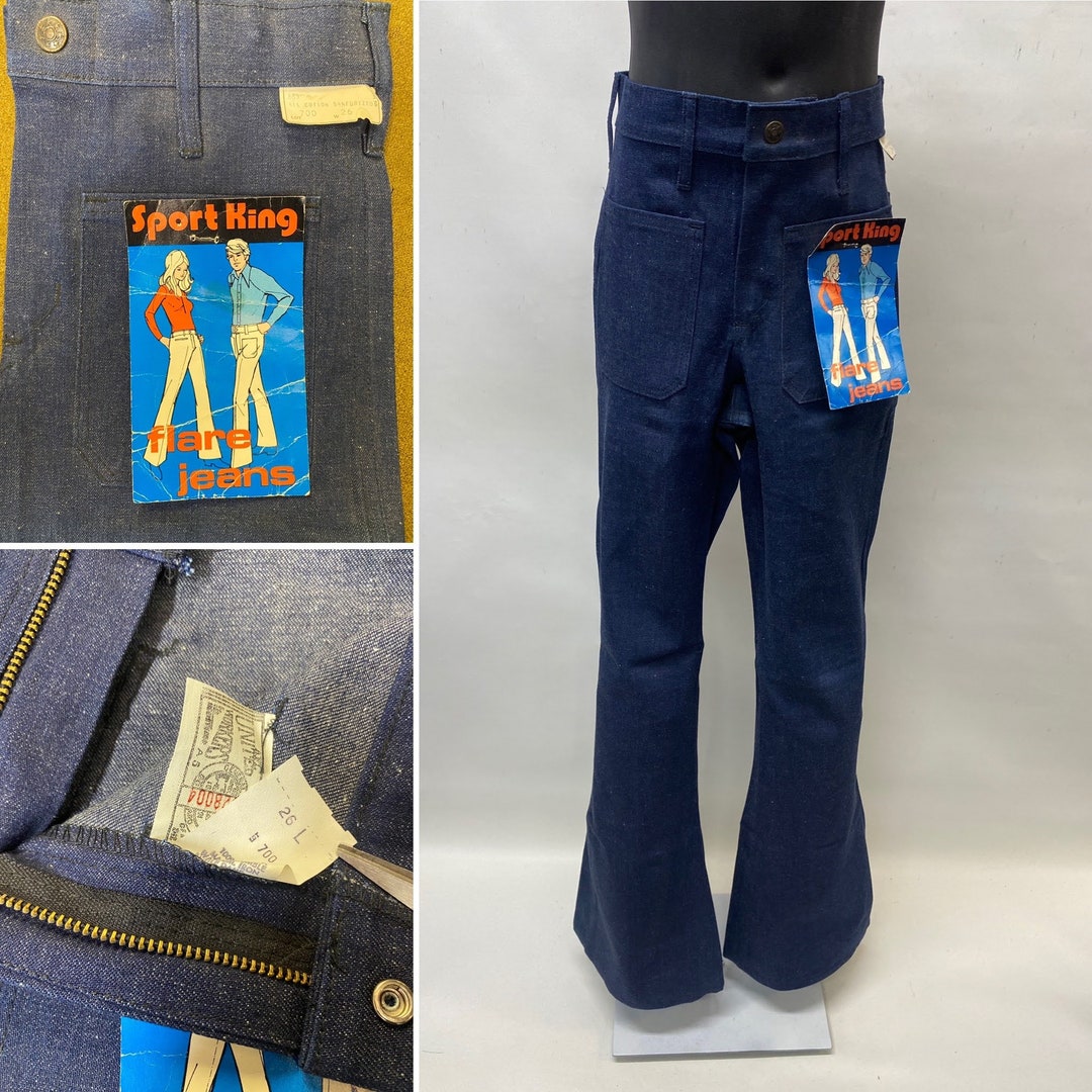 NWT 26x34 Denim Sport King Sailor Style Bell Bottoms 4 Patch