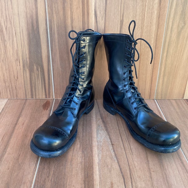 Vintage 50's 60's Seaman Special UNWORN combat jump utility steel toe men's black leather boots size 10.