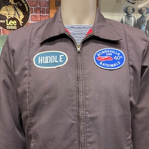 Vtg 80&#39;s Red Kap Bonneville 1988 Nationals patch mechanic garage gas station work brown jacket size M/regular made in U.S.A.