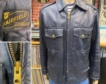 Vintage 80s Chicago Cop Shop Police Leather Jacket Black Size 40