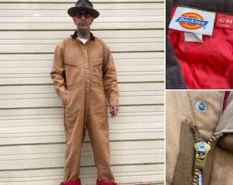 Vtg Dickies brown duck canvas thermal lining work coveralls carpenter worker farmer size 42/44 long made in U.S.A.