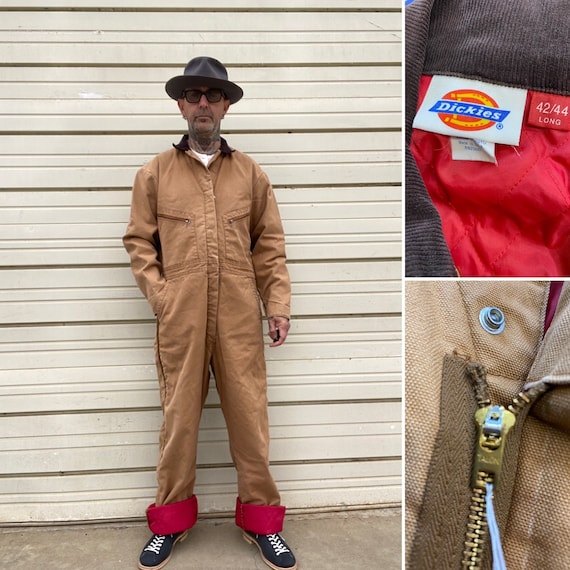 Vtg Dickies Brown Duck Canvas Thermal Lining Work Coveralls