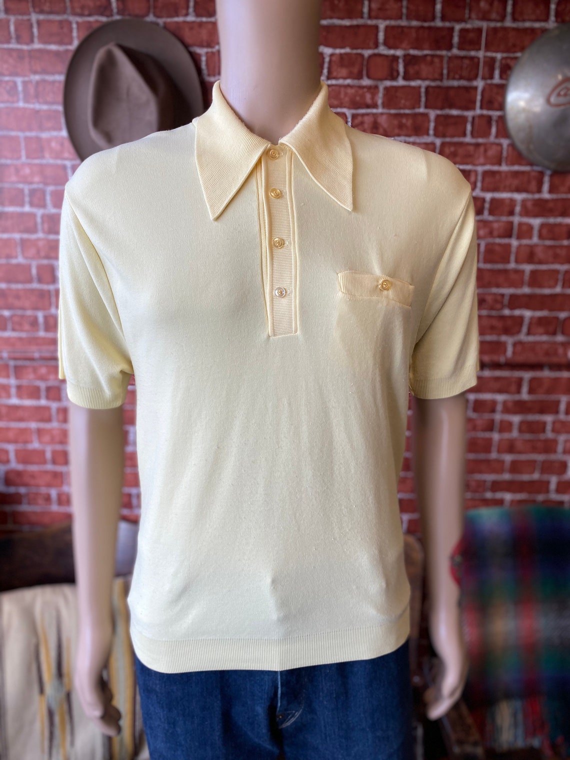 70's Towncraft Jcpenney Yellow Fashioned Knit Polo Shirt Etsy