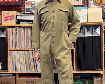 Vtg 40s 50s Hercules Nation-alls Green Herringbone Denim Workwear