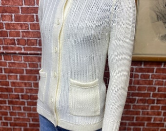 70's Sears UNWORN Cardigan off White Cable Knit Sweater Size