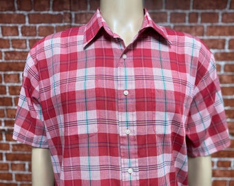 Towncraft men's red plaid dress shirt short sleeve size xlarge.