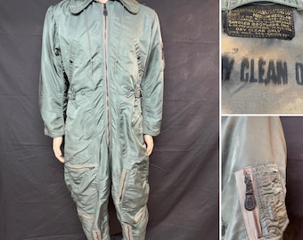 Vintage 60s 1960 USAF Type CWU-I/P Military Green Flying Coveralls